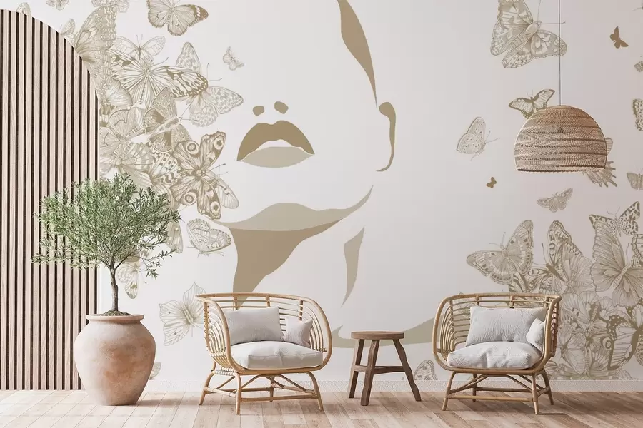 Wall Mural Photo Wallpaper Silhouette of a face among butterflies w04778v2