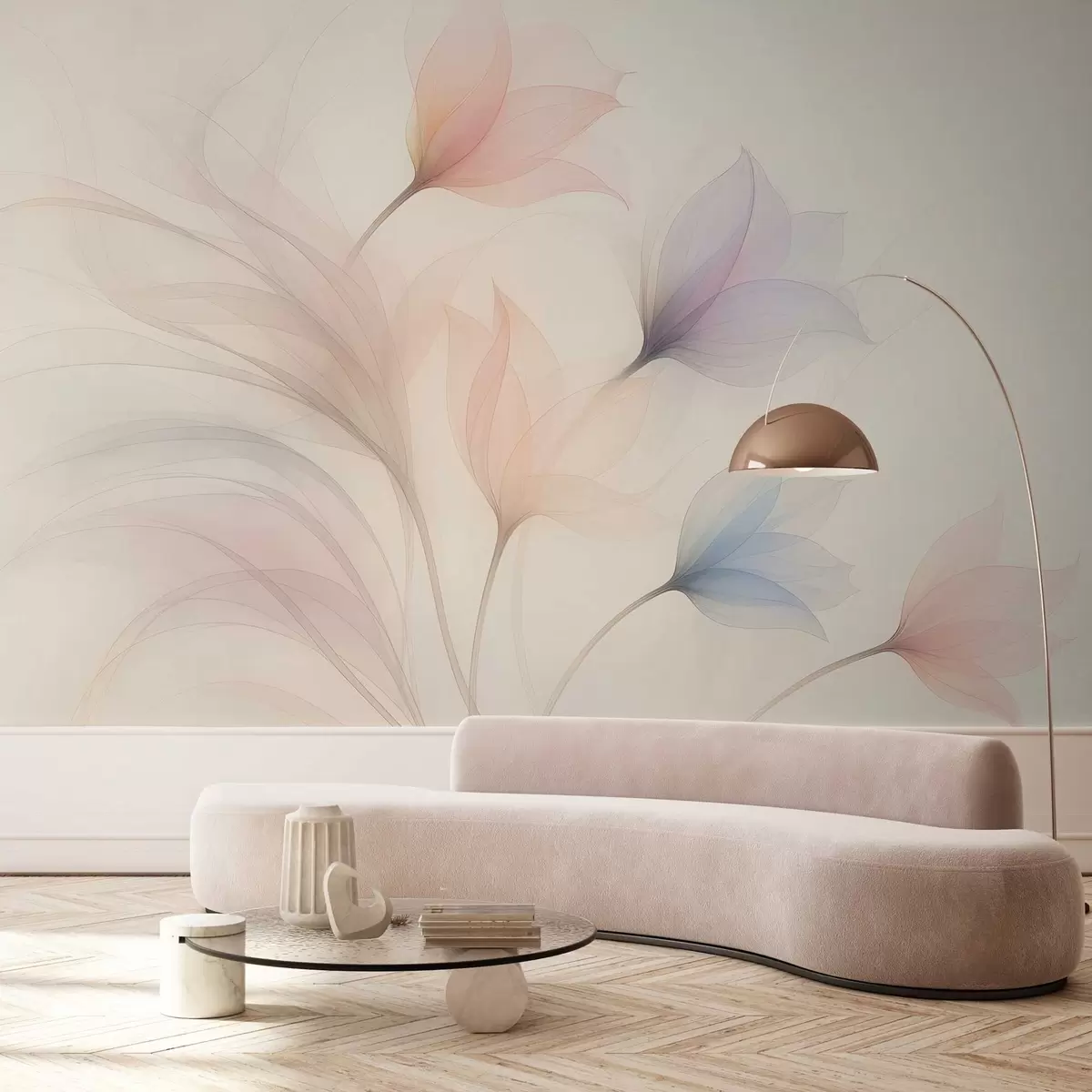 Wall Mural Photo Wallpaper delicate semi-transparent tulips on a beige background w04754