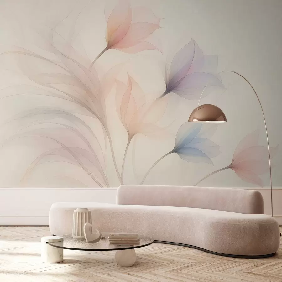 Wall Mural Photo Wallpaper delicate semi-transparent tulips on a beige background w04754