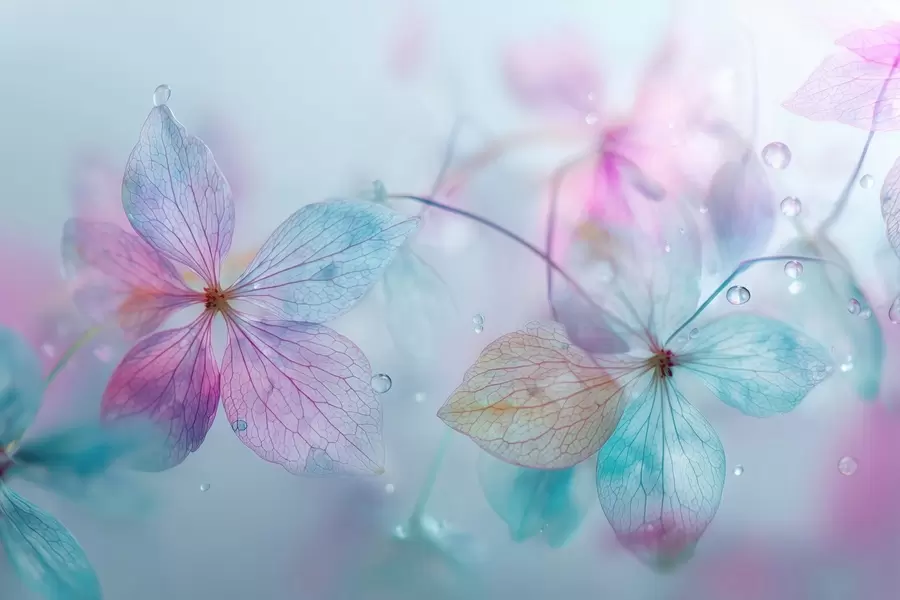 murales delicadas flores con venas bajo el agua w04809