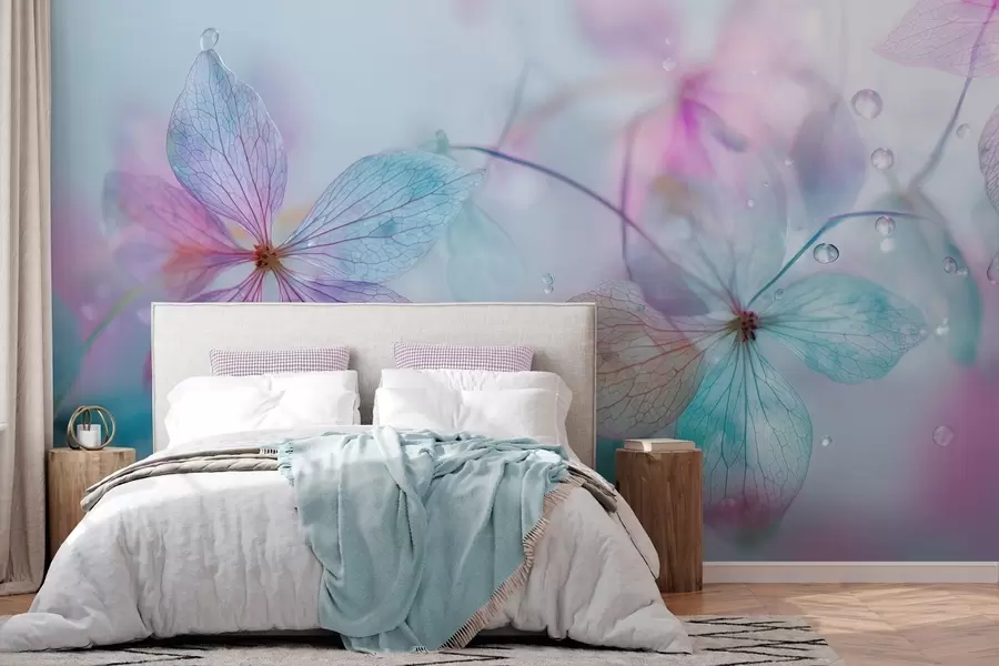 Wall Mural Photo Wallpaper delicate flowers with veins under water w04809