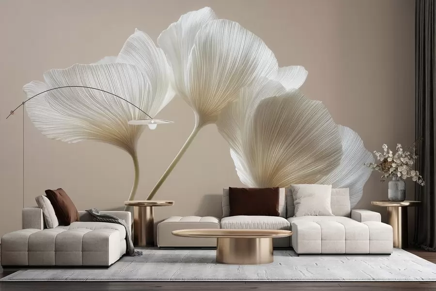 Wall Mural Photo Wallpaper three delicate flowers on a beige background w04810