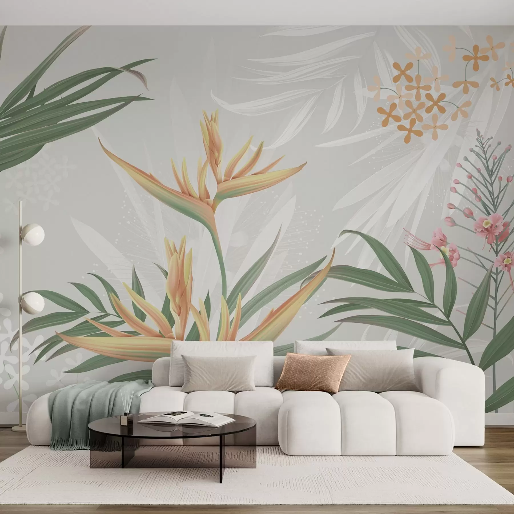 peintures murales Fleurs exotiques de Strelitzia dans le feuillage w04783