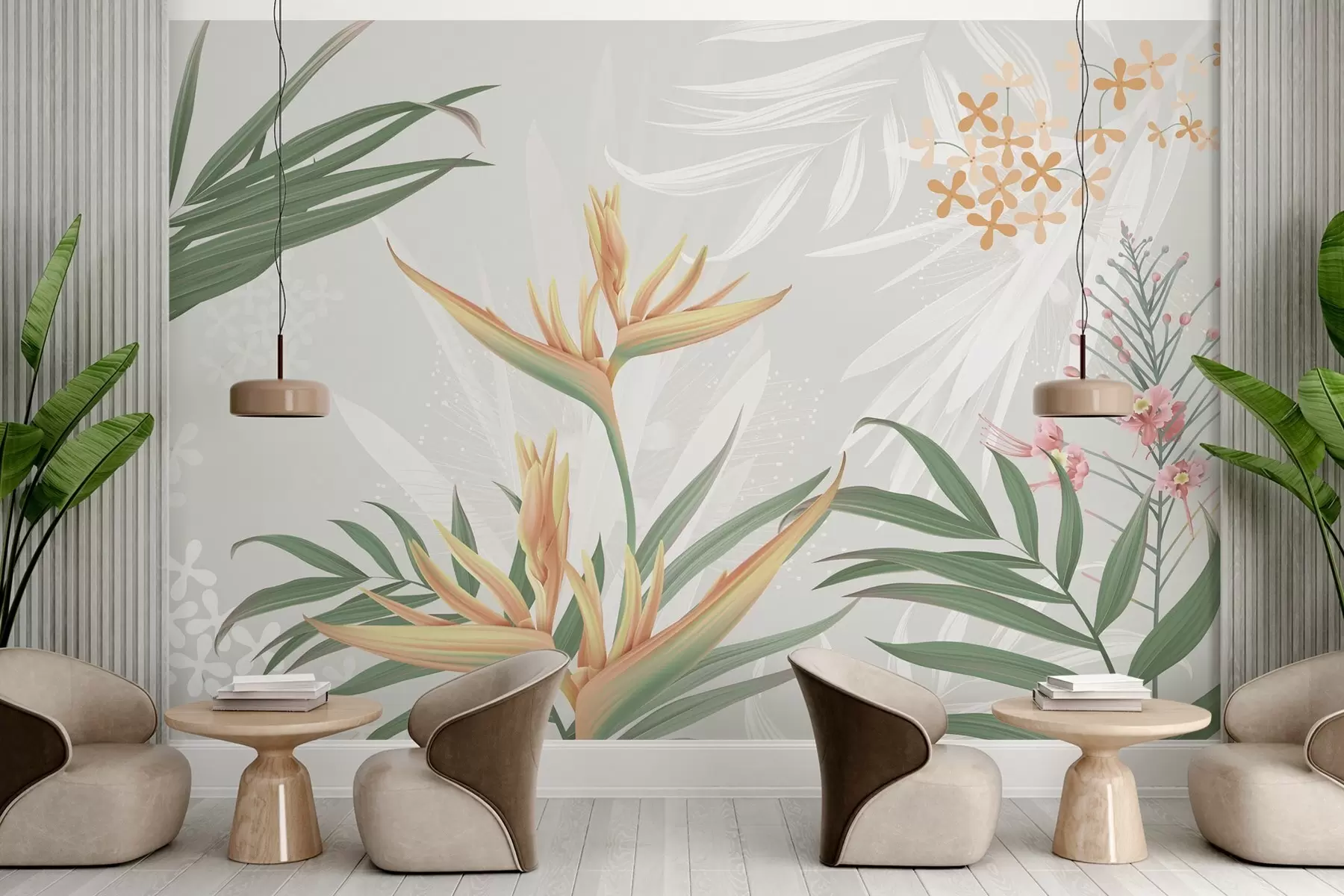 peintures murales Fleurs exotiques de Strelitzia dans le feuillage w04783