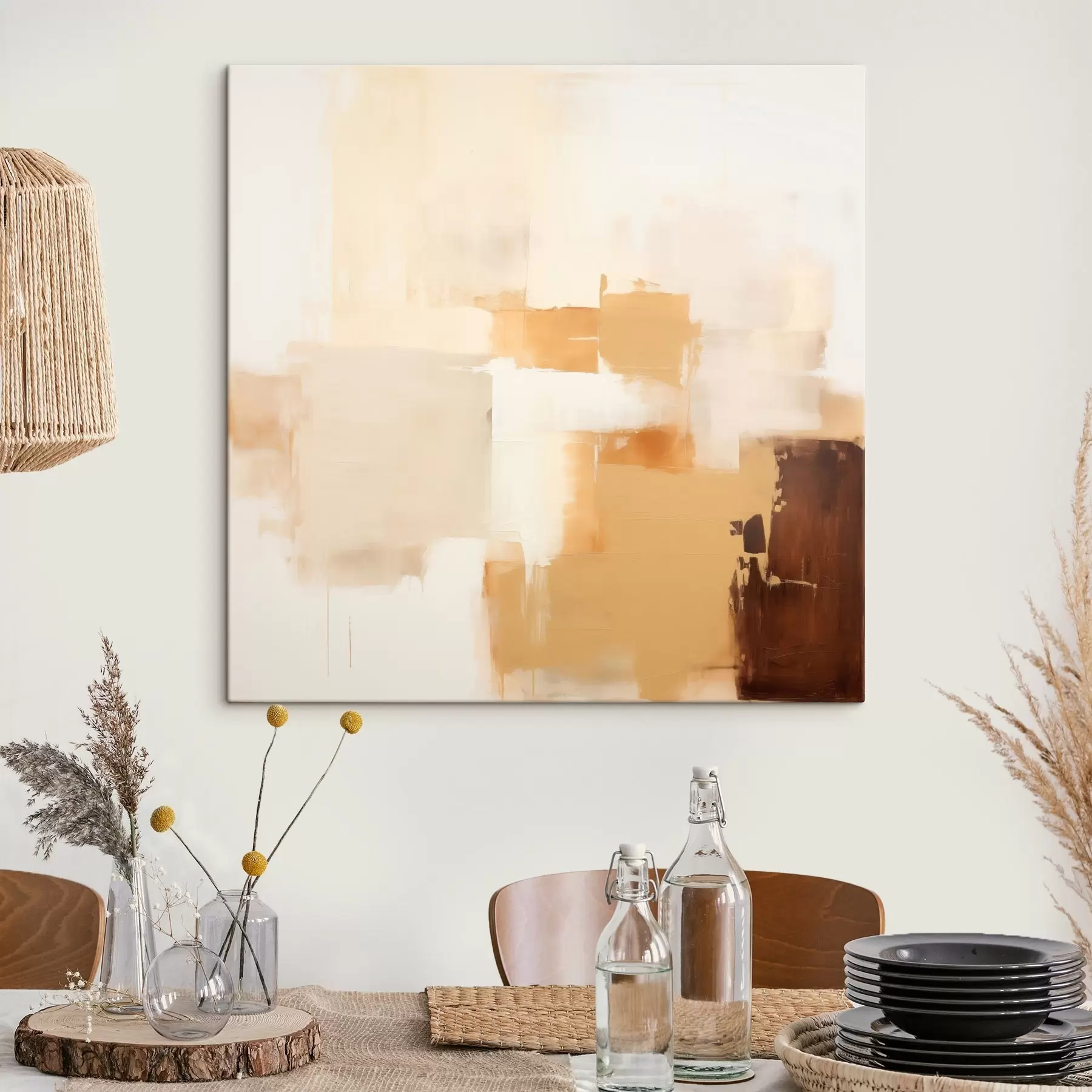 wall murals Beige and brown geometric shapes in abstract style s46306