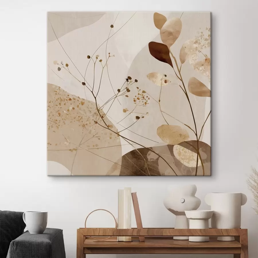 wall murals Abstract shapes and plant motifs in beige tones s46309