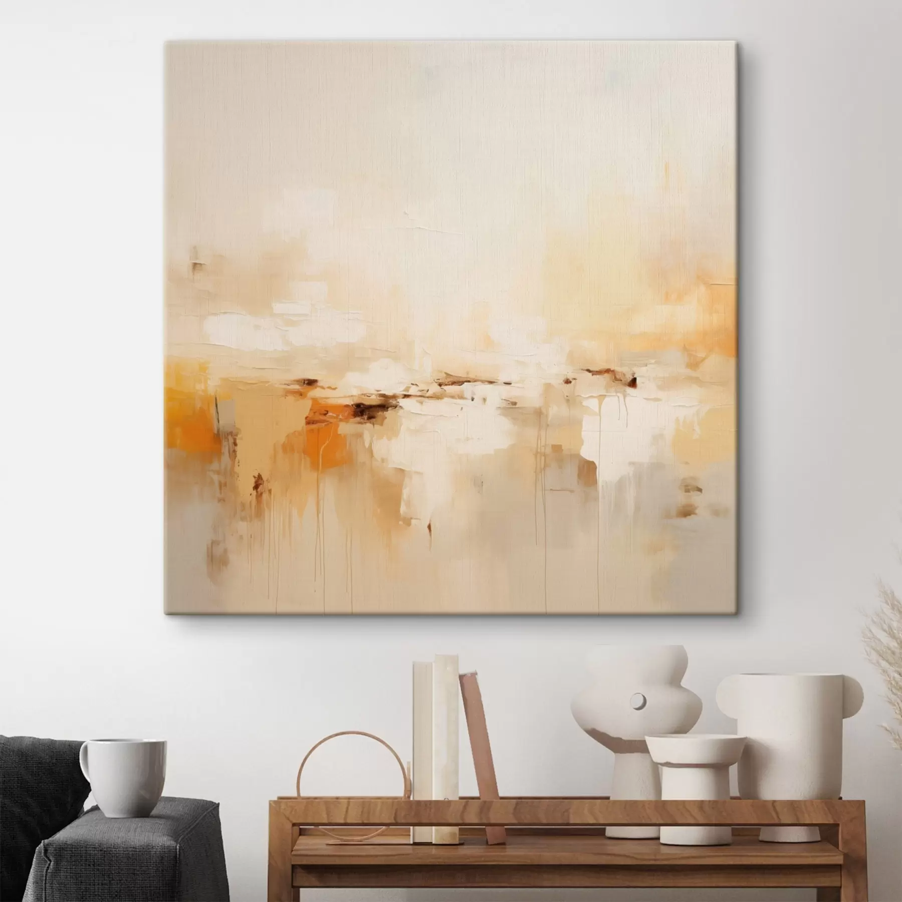 wall murals Light oil-style abstraction with orange accents s46315