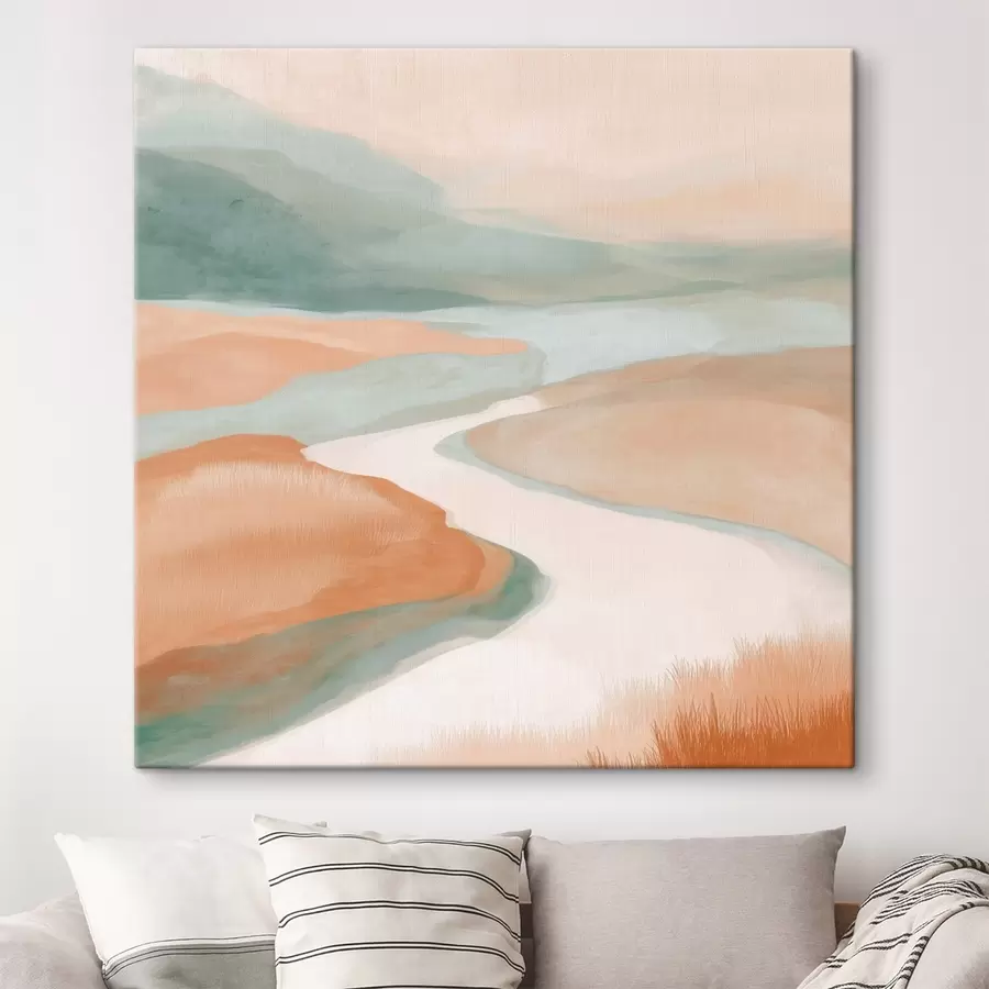 wall murals Abstract landscape with a river in orange and green s46316