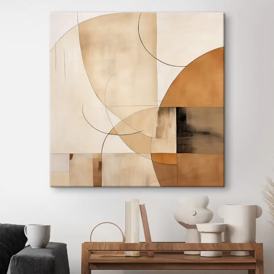wall murals Geometric abstraction with curved lines and beige tones s46320