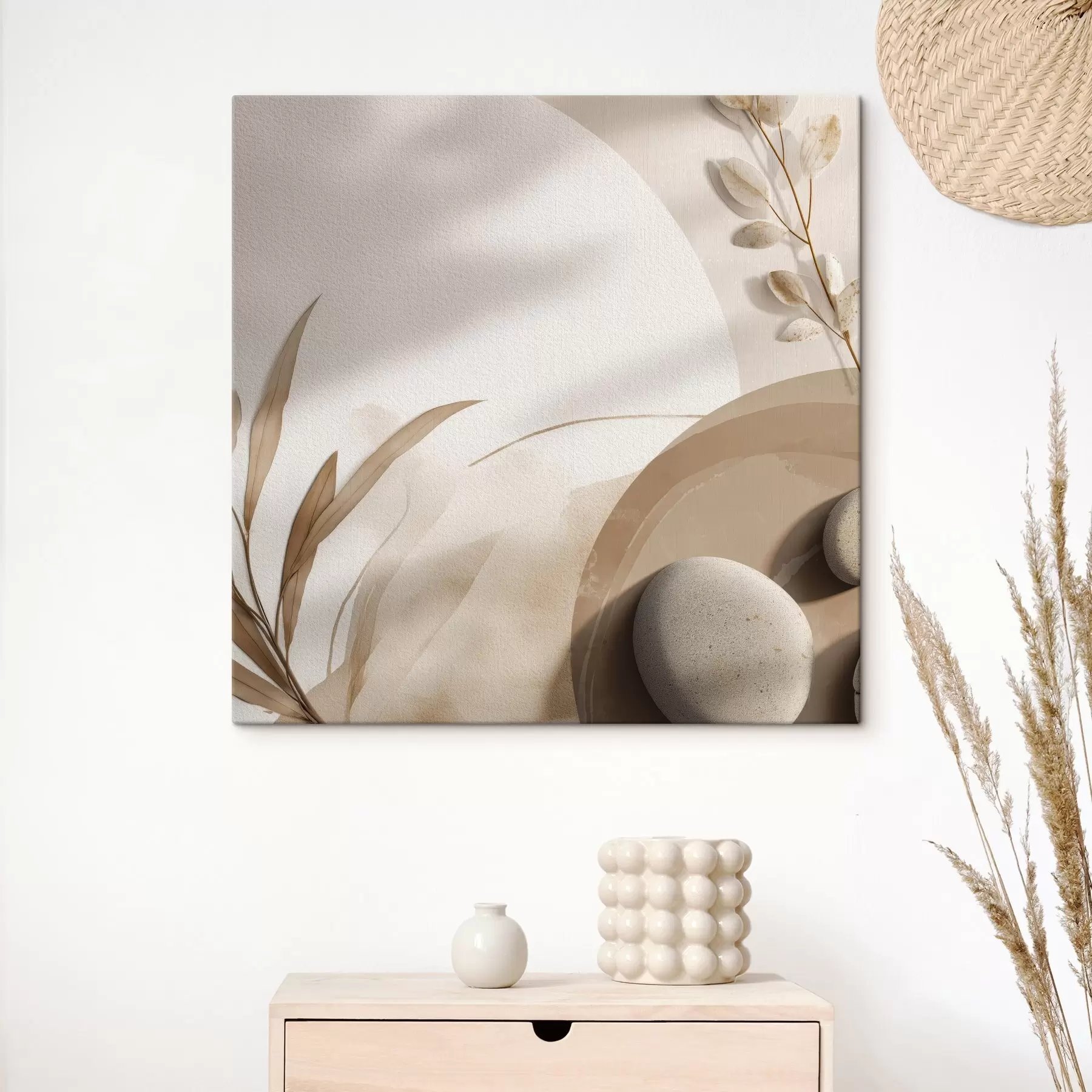 murales Piedras y sombras en la pared en tonos beige s46311