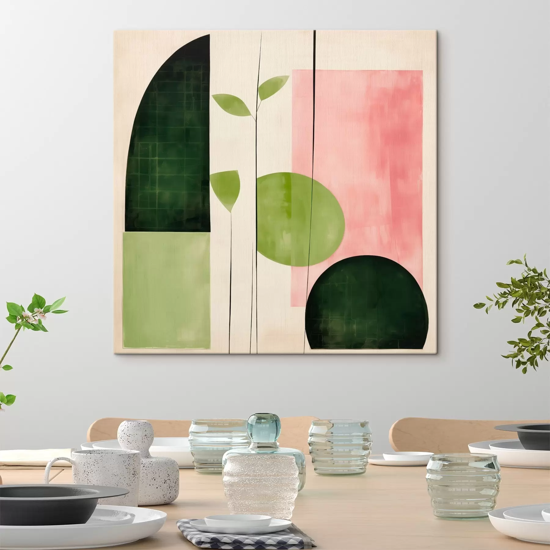 wall murals Modern minimalist style with pink and green blocks s46312