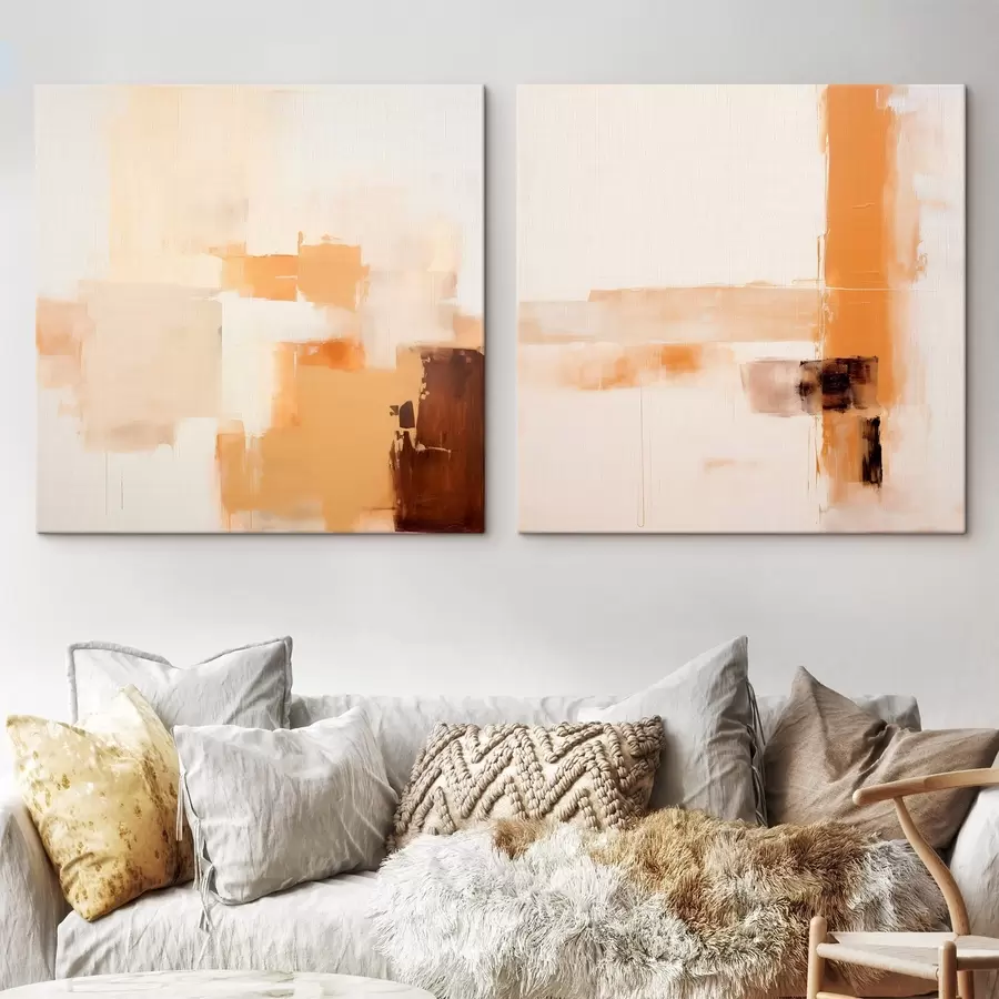 murales Composición abstracta en dos partes en tonos beige y marrón m00891