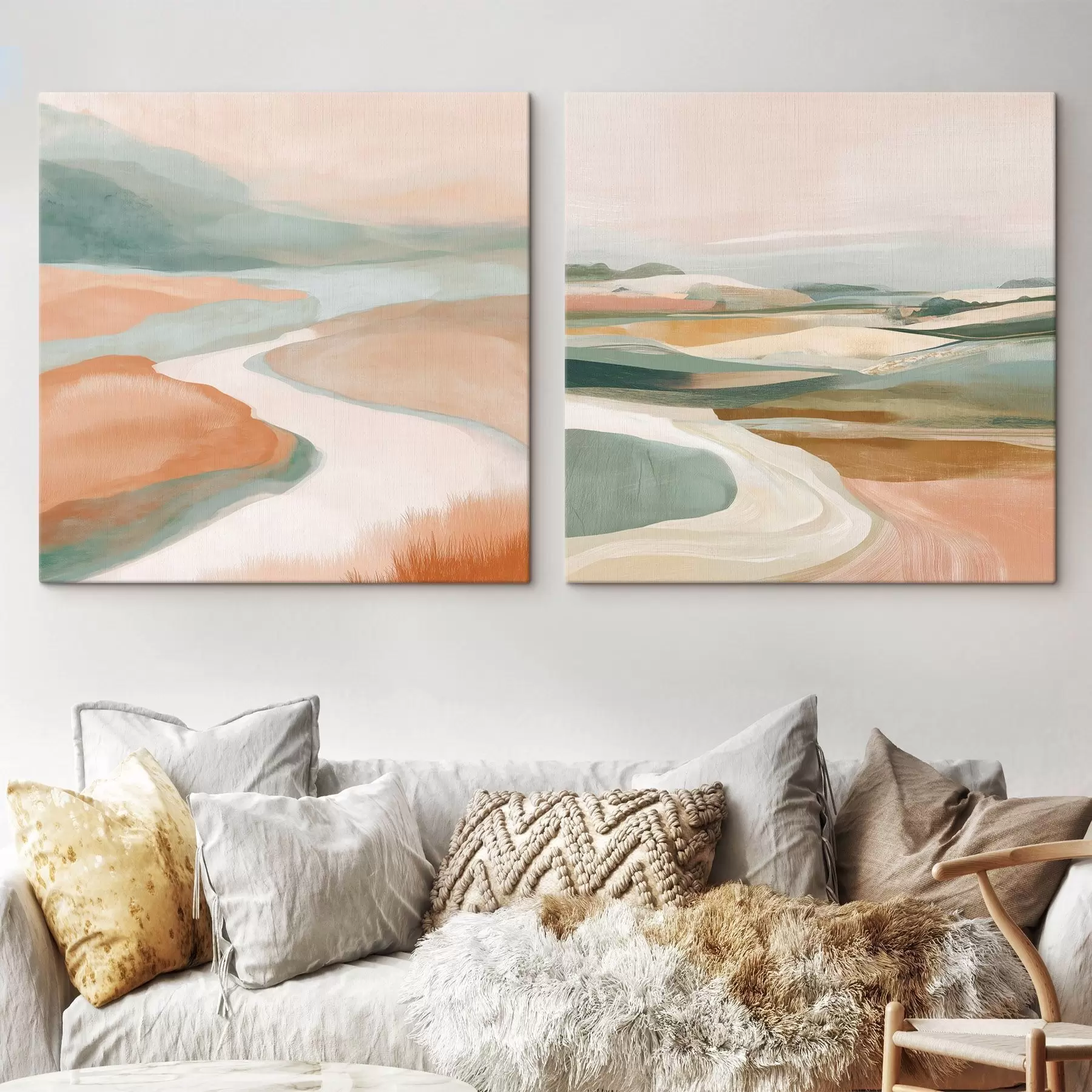 wall murals Abstract hills and river in pastel palette m00896
