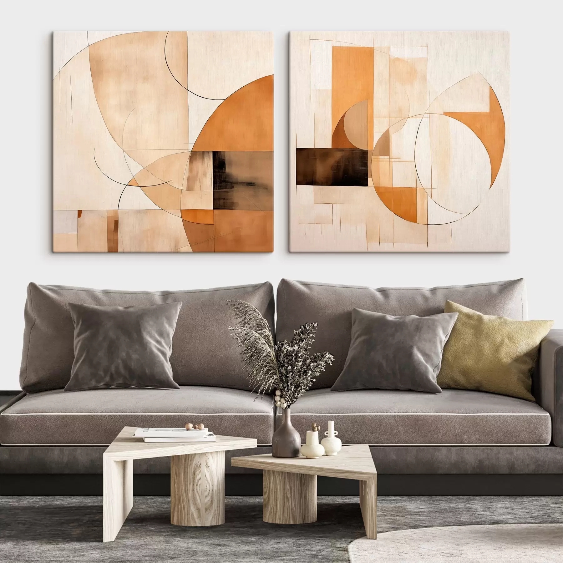 wall murals Modern abstraction with circles and lines in coffee-with-milk colors m00898