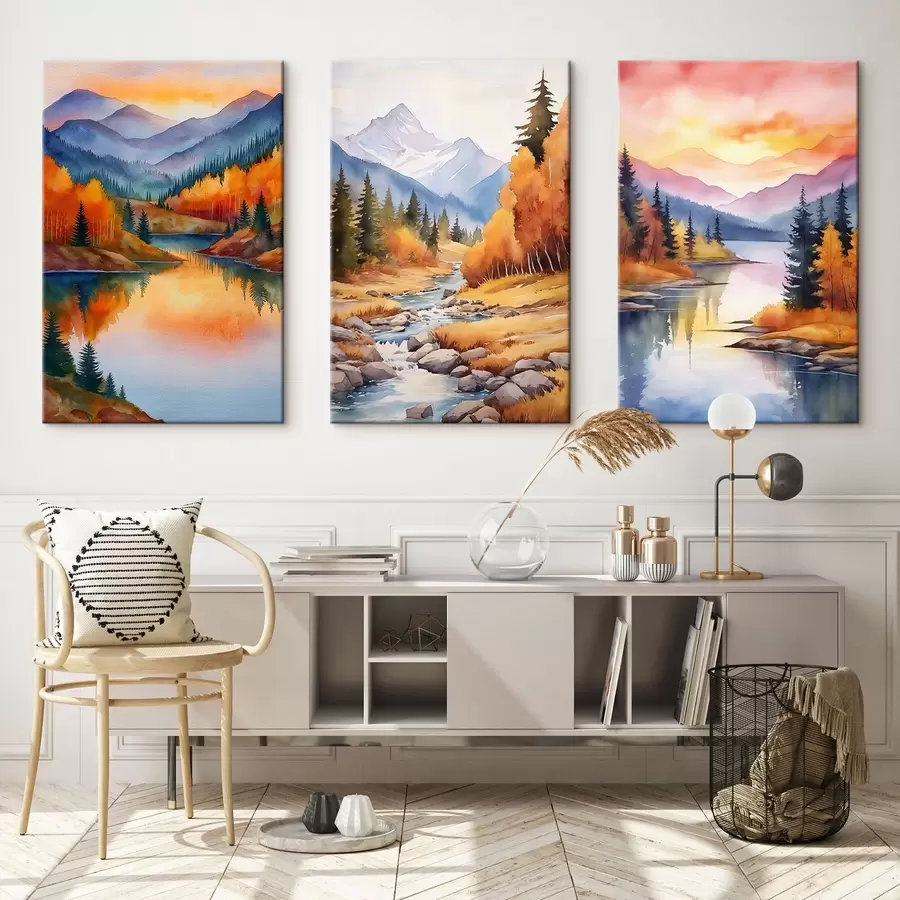 wall murals Autumn mountain landscape in warm sunset shades m00930