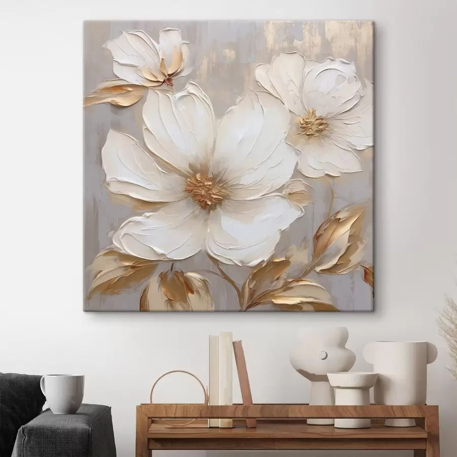 murales Grandes flores texturizadas con pinceladas en una paleta de colores cálidos s46176