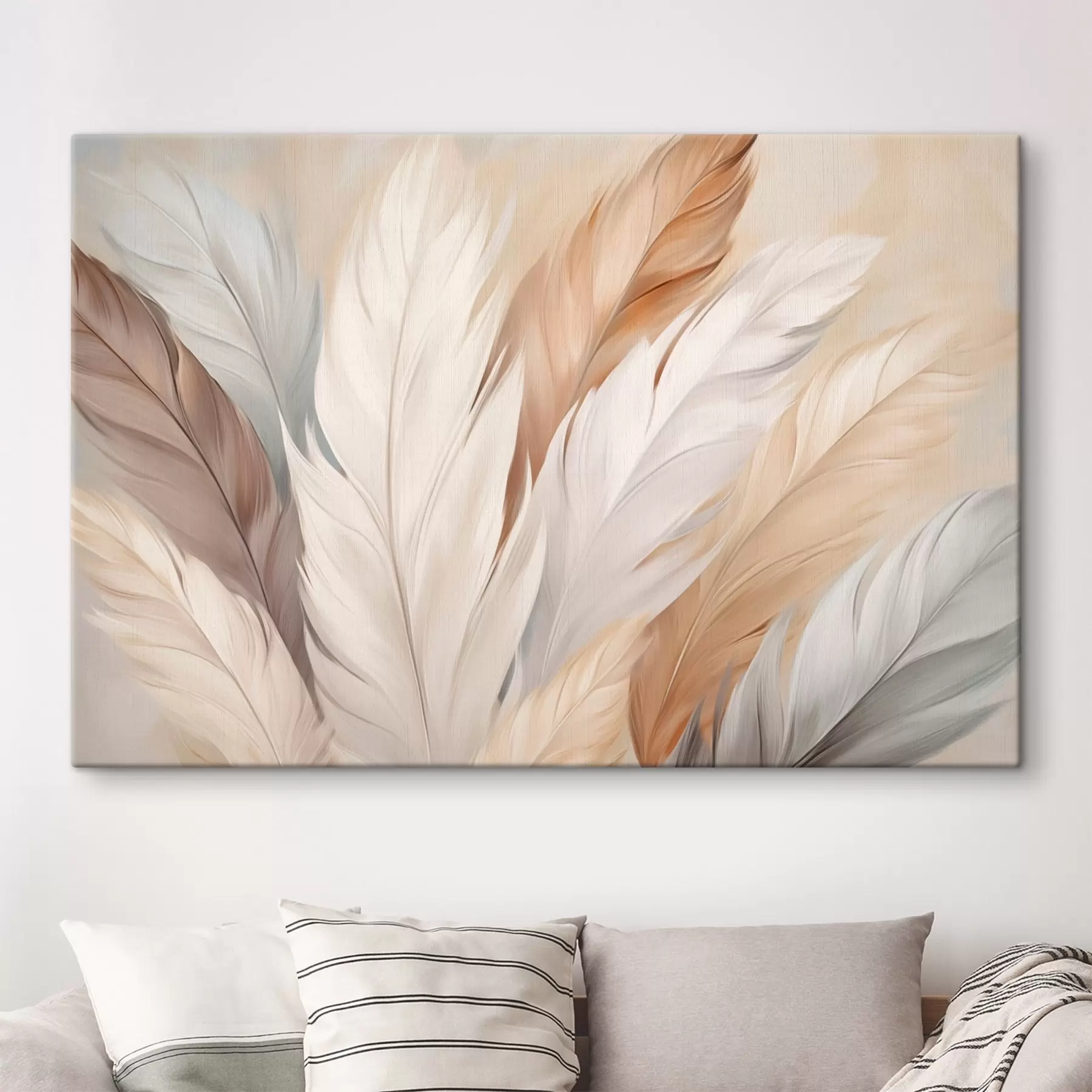 wall murals Soft feathers in beige and gray tones s46190
