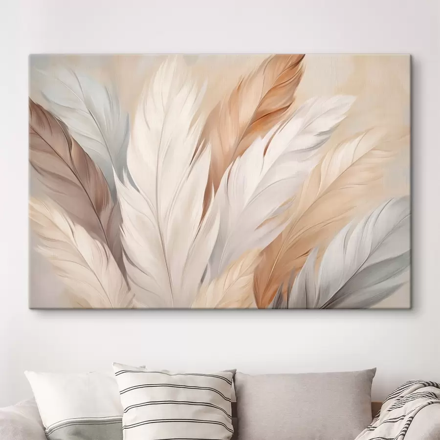 wall murals Soft feathers in beige and gray tones s46190