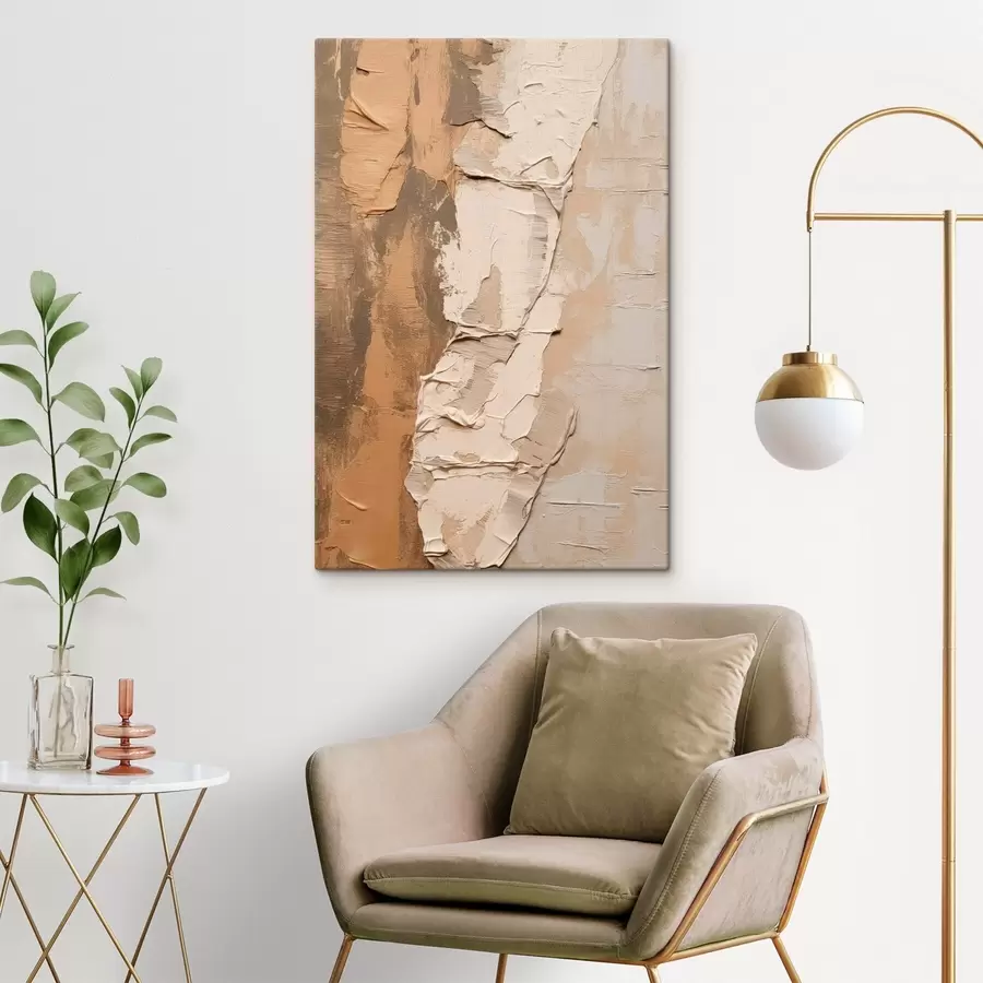 murales Pintura abstracta con pinceladas gruesas, tonos beige y marrones, superficie texturizada, paleta de colores neutros s46272