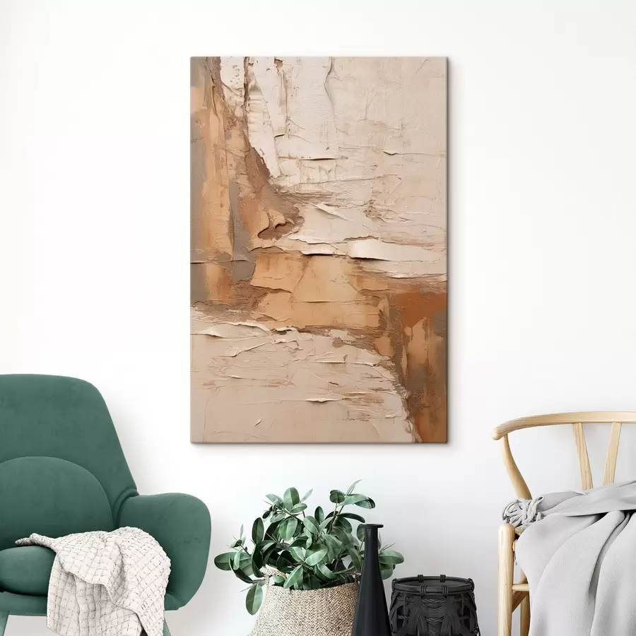 murales Pintura abstracta con pinceladas gruesas, tonos beige y marrones, superficie texturizada, paleta de colores neutros s46273