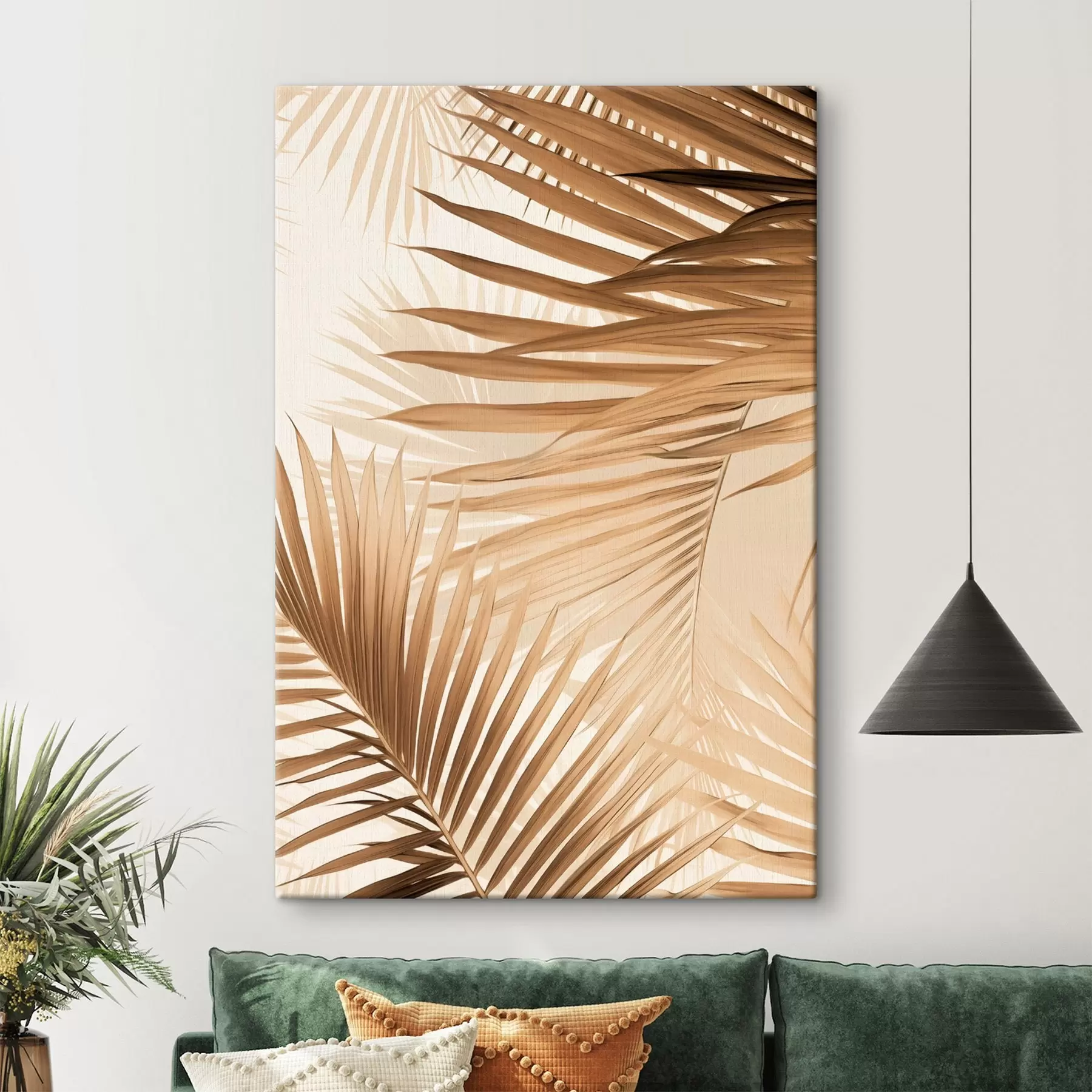 murales Hojas de palmera abstractas en tonos marrones, tropical, botánico, naturaleza, minimalista, elegante, diseño moderno s46275