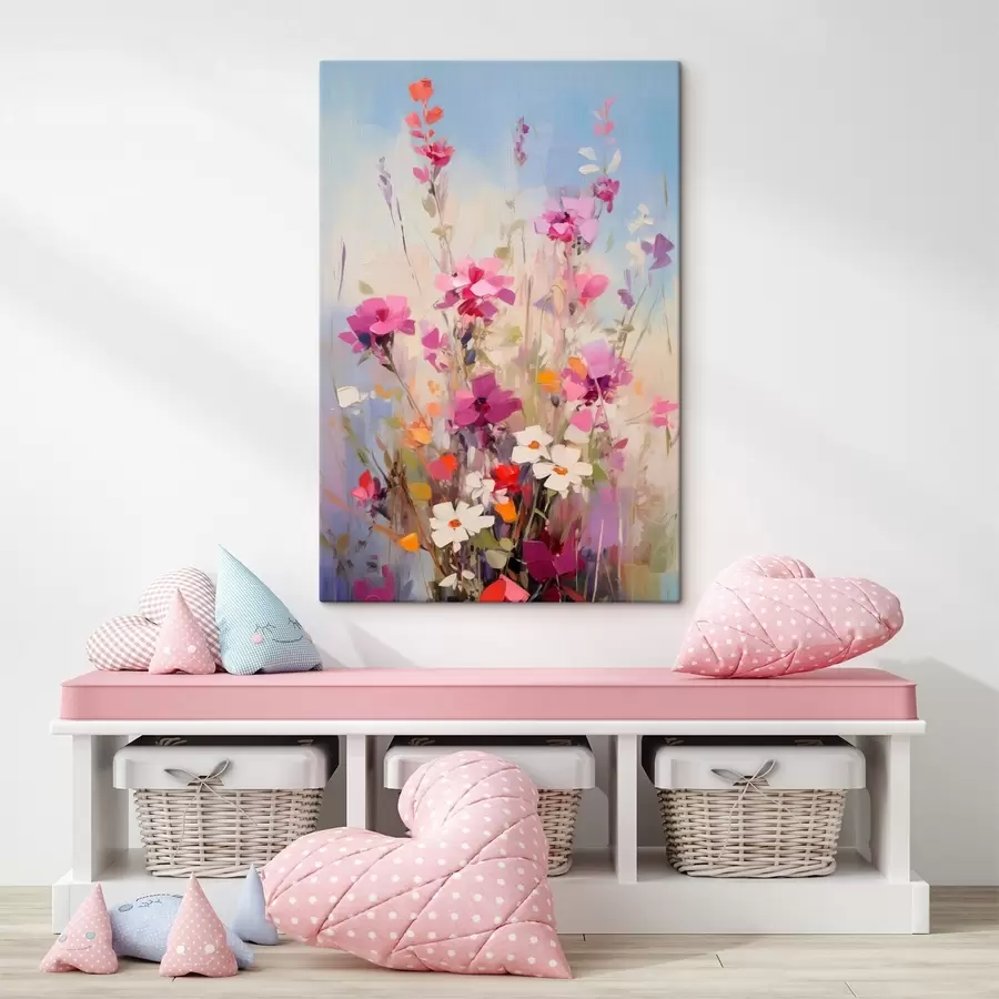 murales Unas flores de colores vivos, rosa, blanco y verde, sobre un fondo suave en tonos pastel s46278