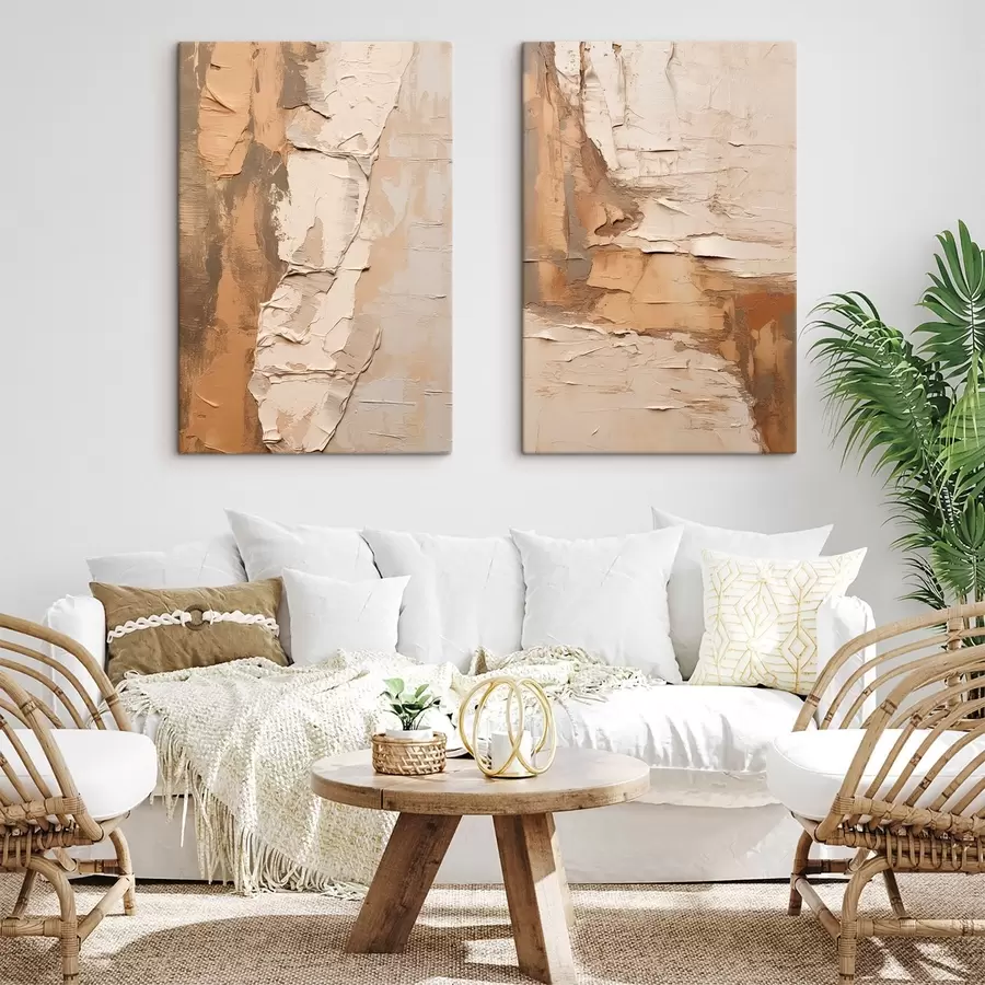 wall murals Abstract painting with thick brushstrokes, beige and brown tones, textured surface, neutral color palette m00879