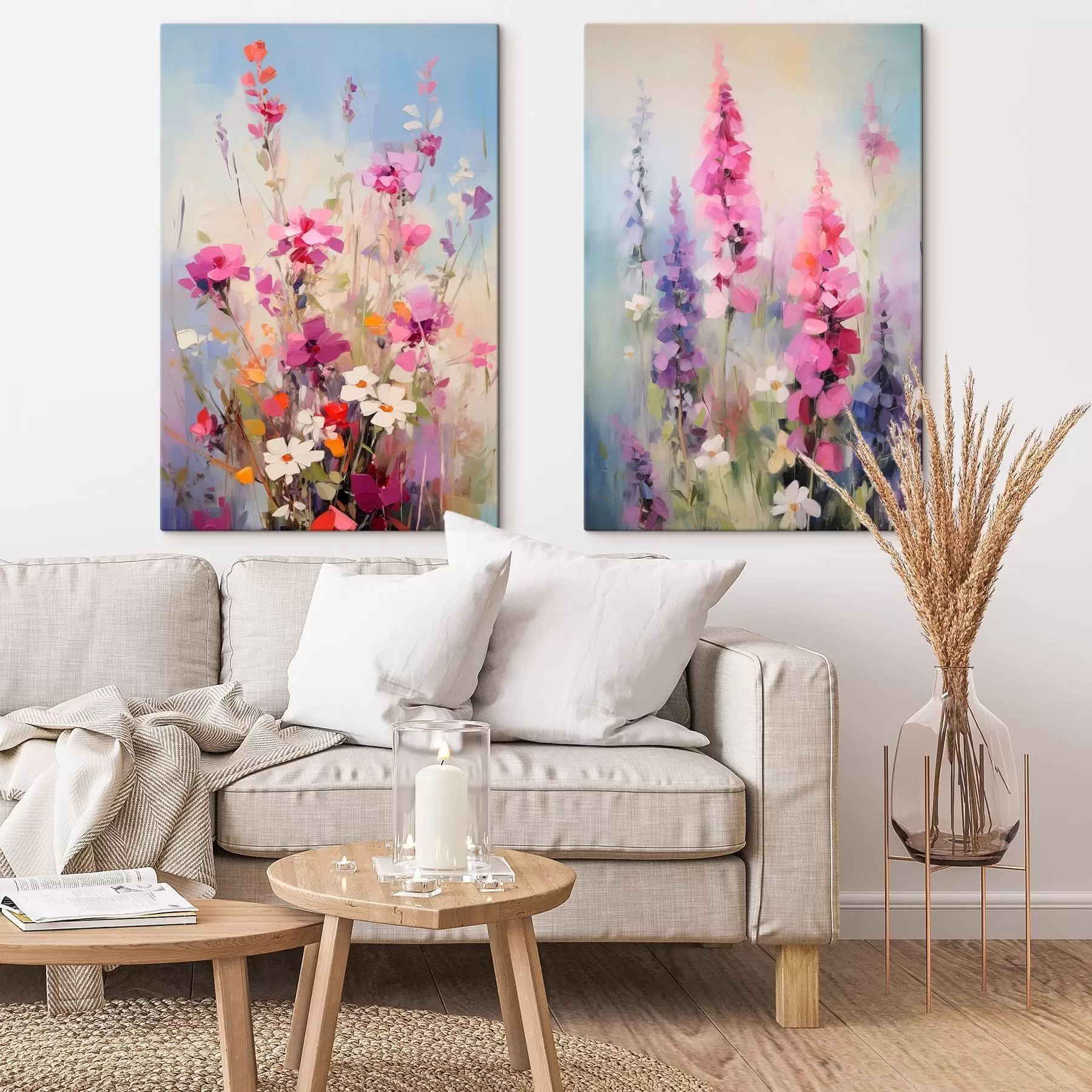 wall murals Vibrant flowers with white daisies in a field, soft brush strokes, pastel colors, impressionistic style m00882
