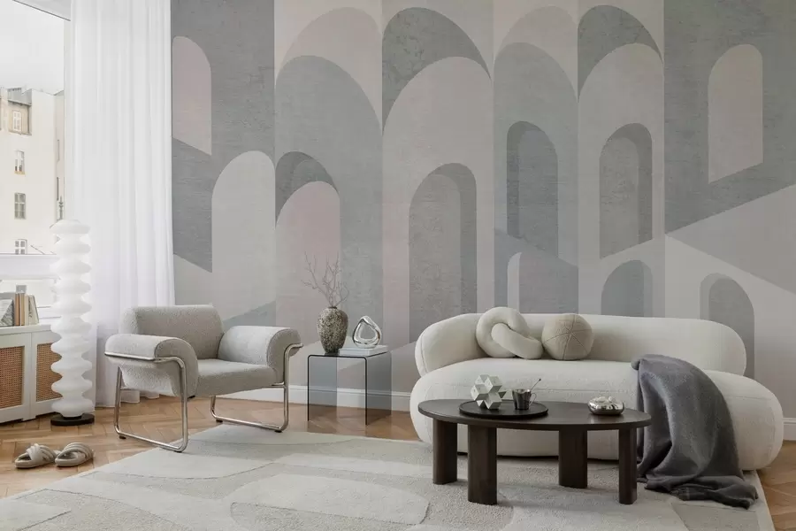 Wall Mural Photo Wallpaper urban metamorphoses of the arch in powder grey tones w04812