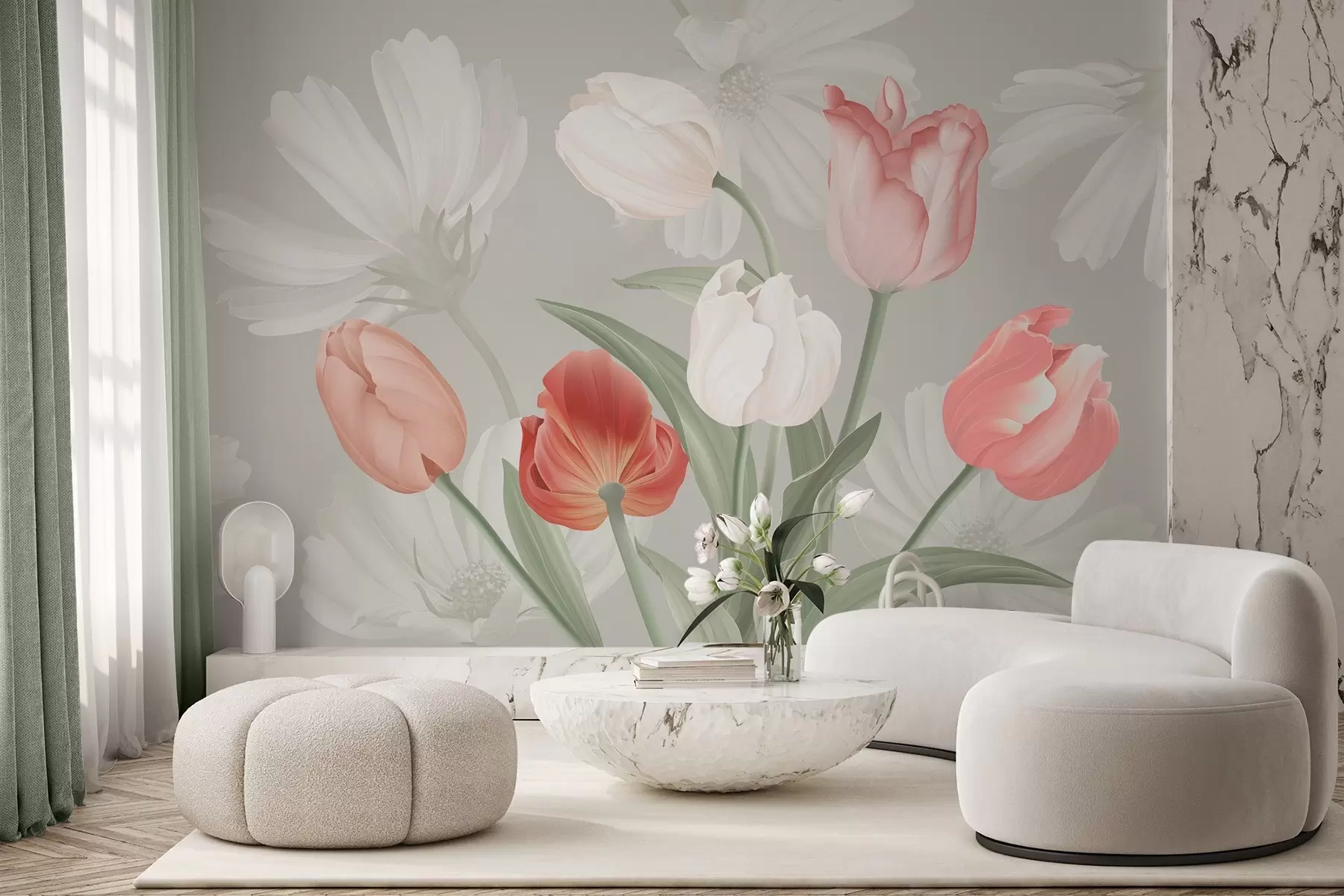 wall murals Flower bouquet with tulips w04784