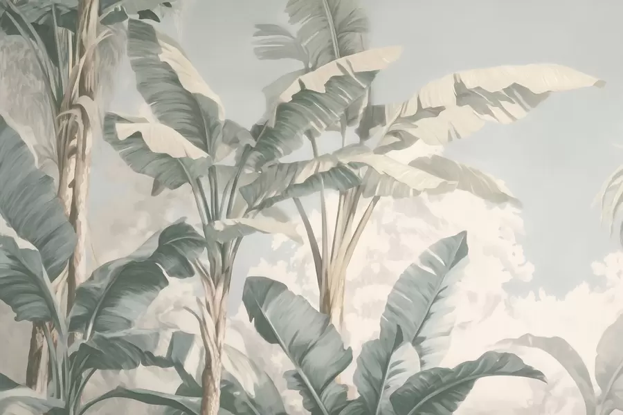 wall murals Tropical banana leaves in soft pastel tones w09311