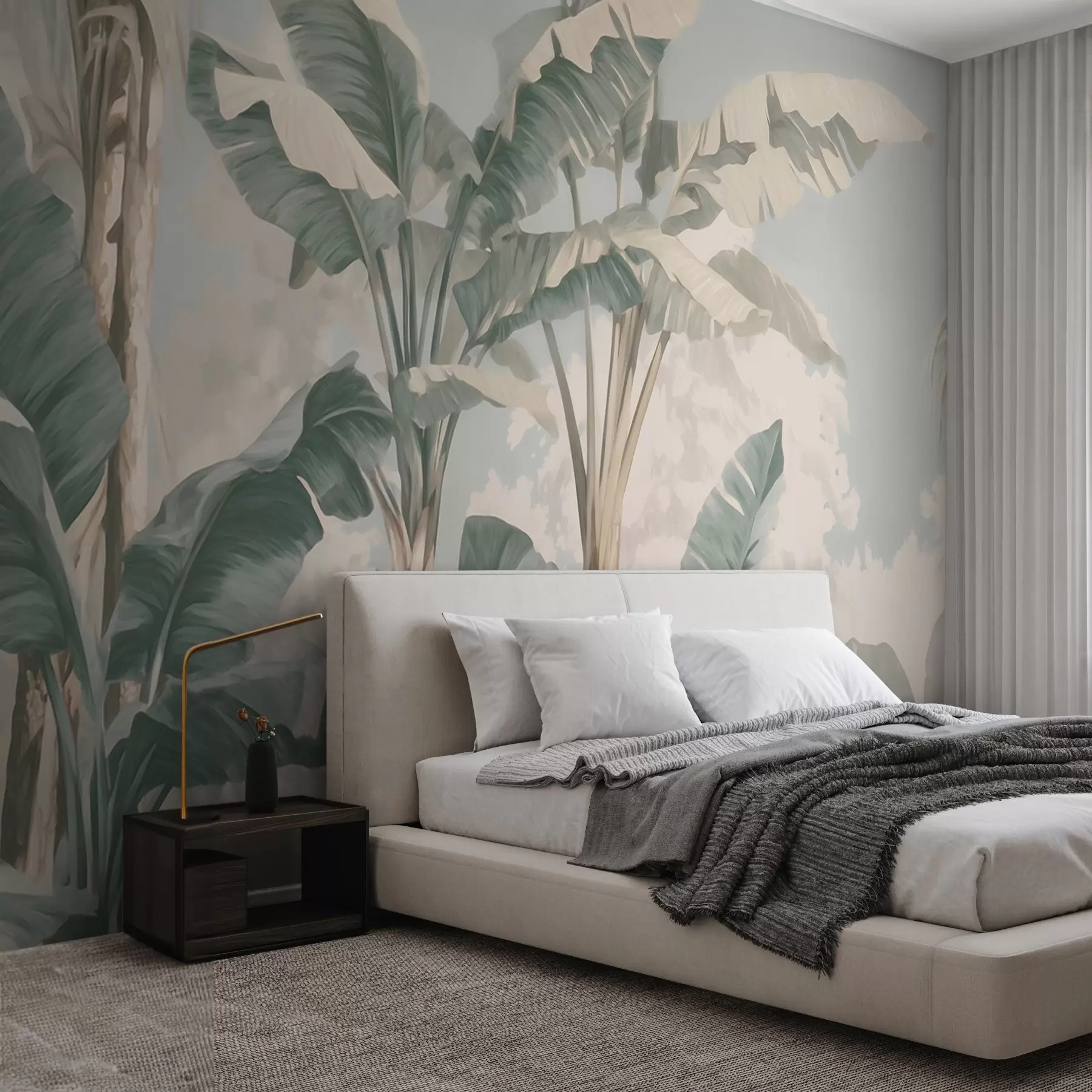 Wall Mural Photo Wallpaper Tropical banana leaves in soft pastel tones w09311