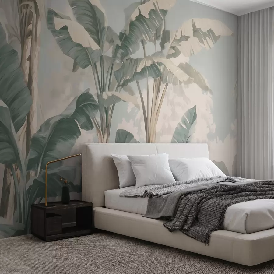 Wall Mural Photo Wallpaper Tropical banana leaves in soft pastel tones w09311