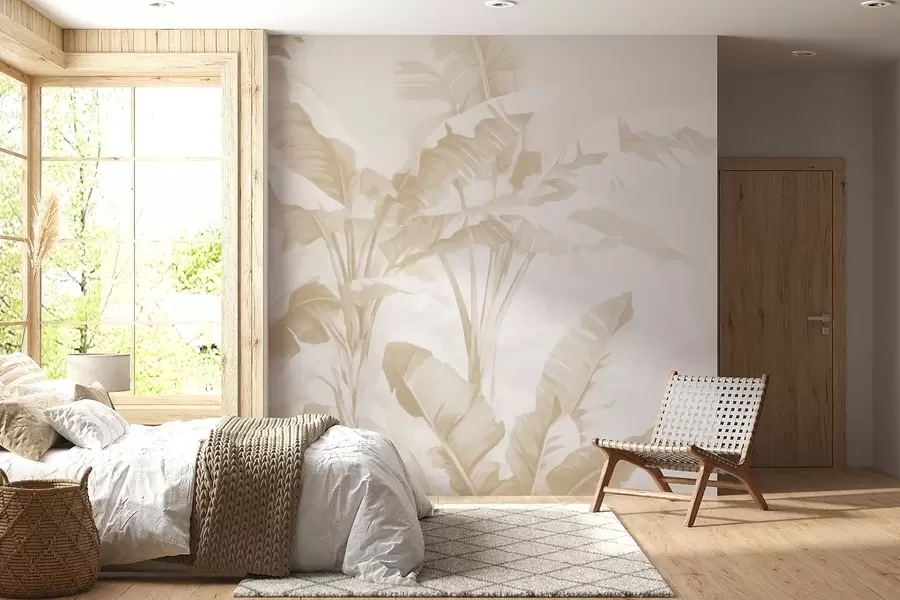 Wall Mural Photo Wallpaper Tropical banana leaves in soft beige tones w09311v2