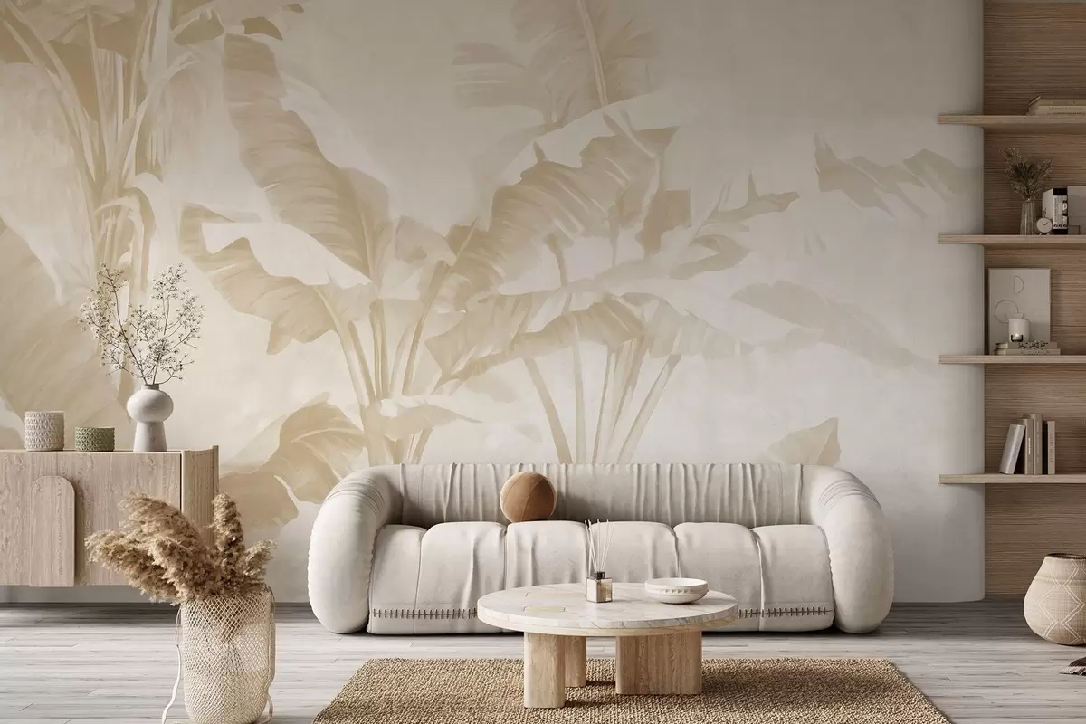 Wall Mural Photo Wallpaper Tropical banana leaves in soft beige tones w09311v2