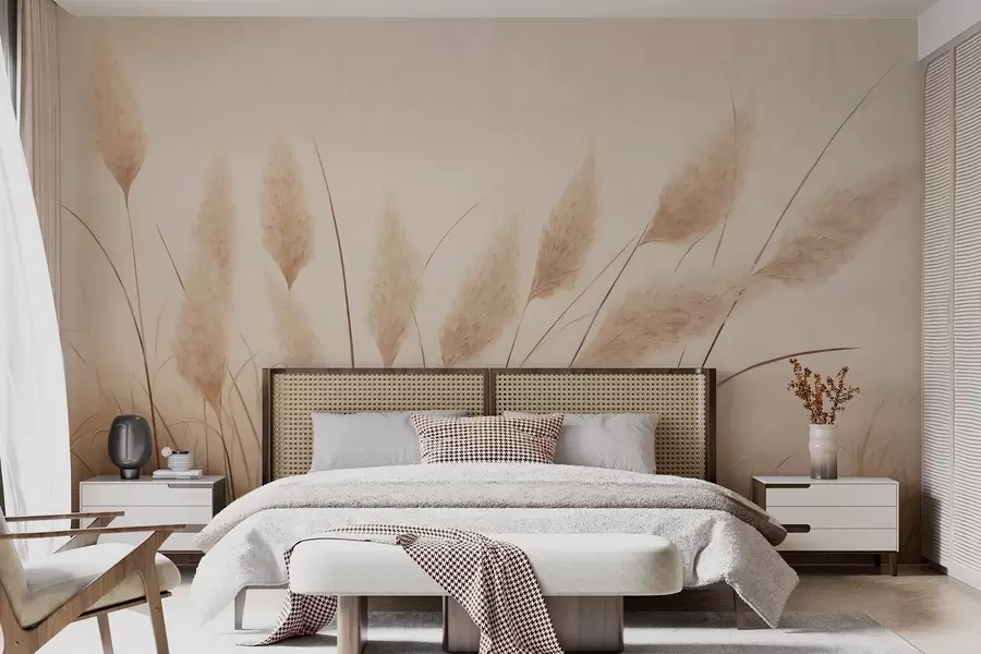 murales Hierba pampa de color beige suave en el campo w09324