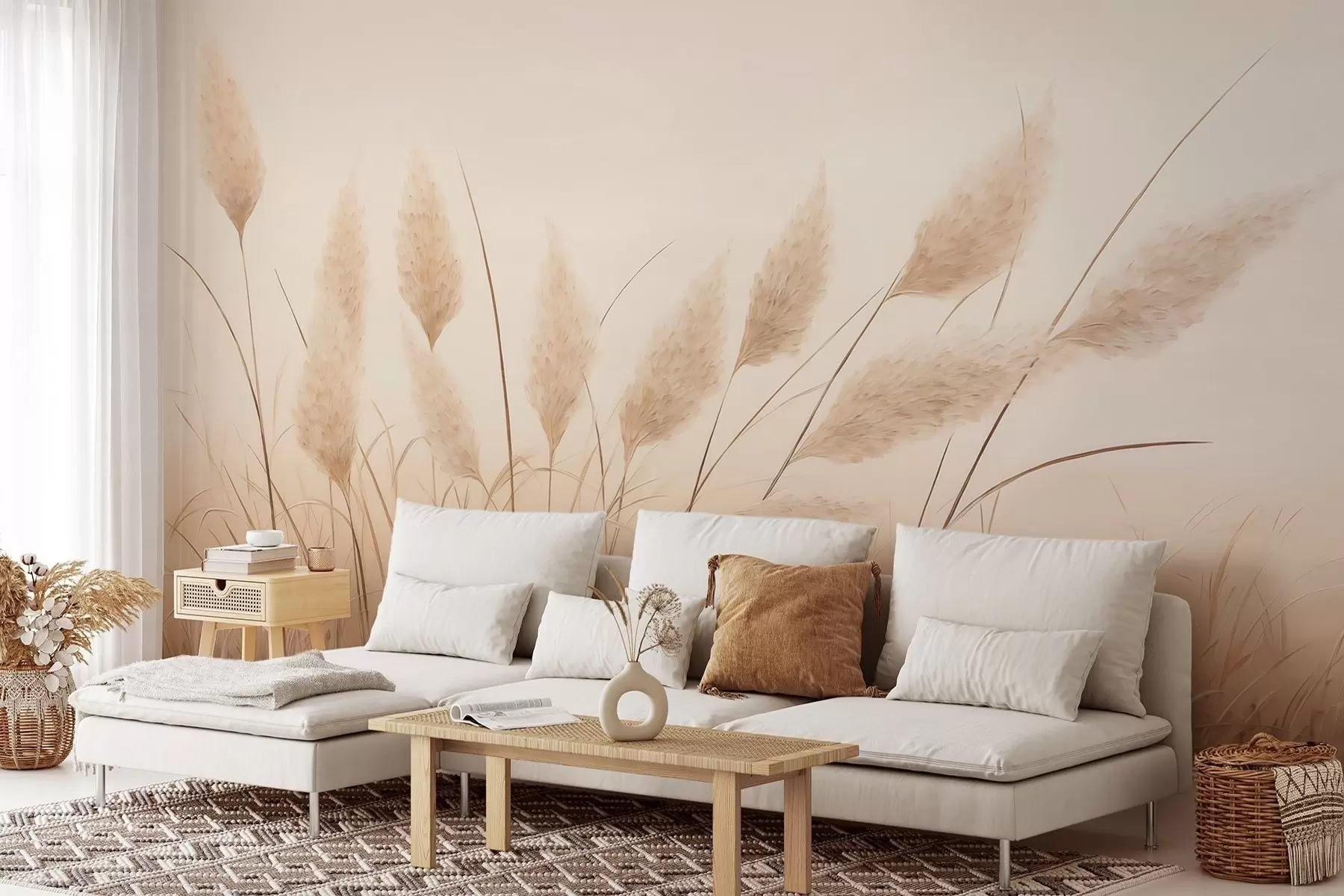 Wall Mural Photo Wallpaper Soft beige pampas grass in the field w09324