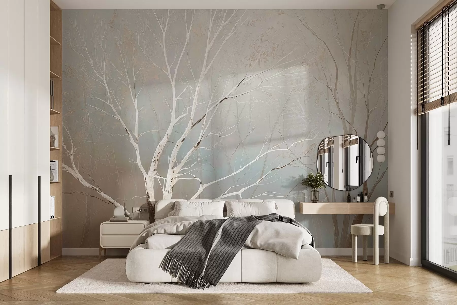 Wall Mural Photo Wallpaper Light branches in morning mist in pastel tones w09447
