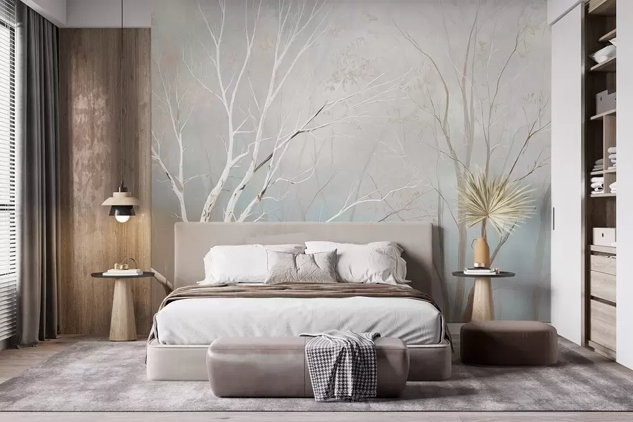 Wall Mural Photo Wallpaper Light branches in morning mist in pastel tones w09447