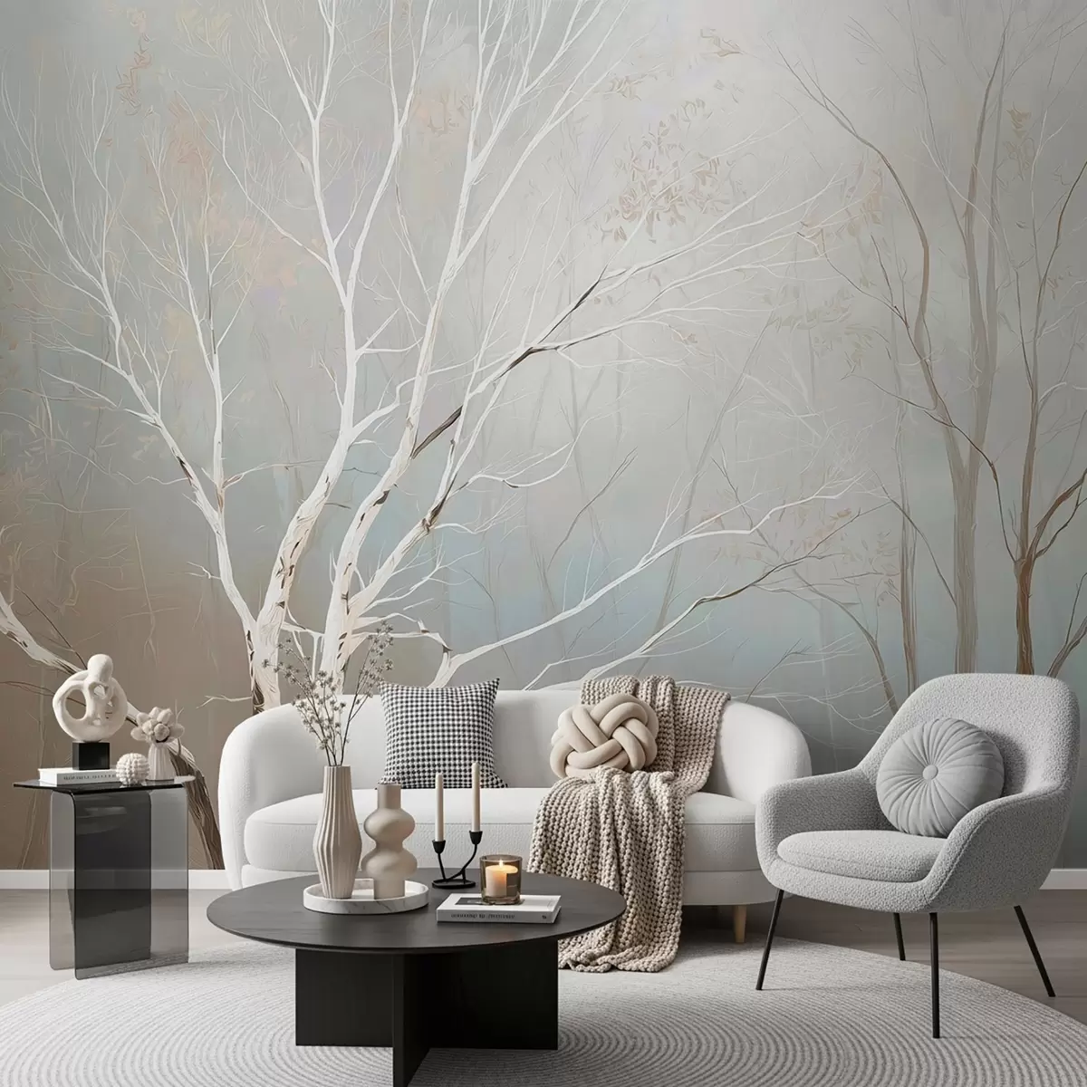 Wall Mural Photo Wallpaper Light branches in morning mist in pastel tones w09447