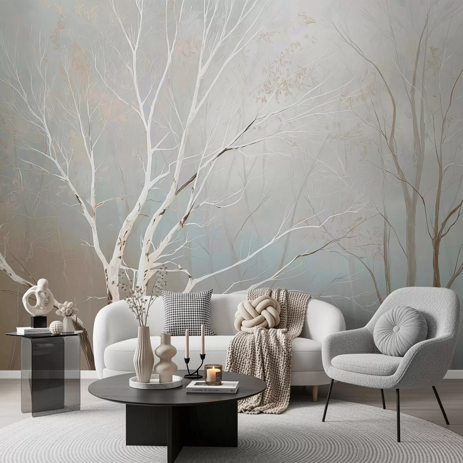 Wall Mural Photo Wallpaper Light branches in morning mist in pastel tones w09447