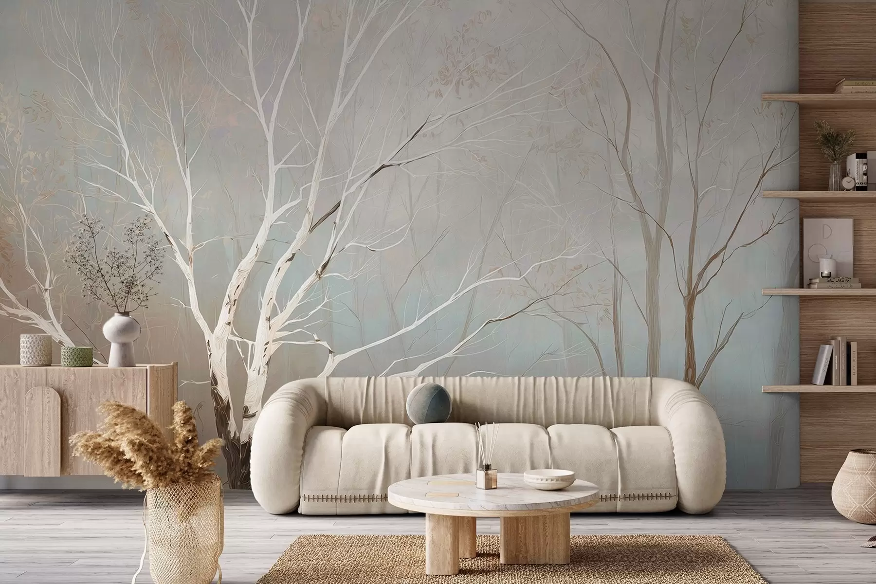 Wall Mural Photo Wallpaper Light branches in morning mist in pastel tones w09447