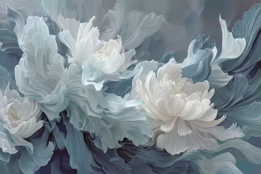 peintures murales Fleurs abstraites dans des tons bleus et turquoise w09452