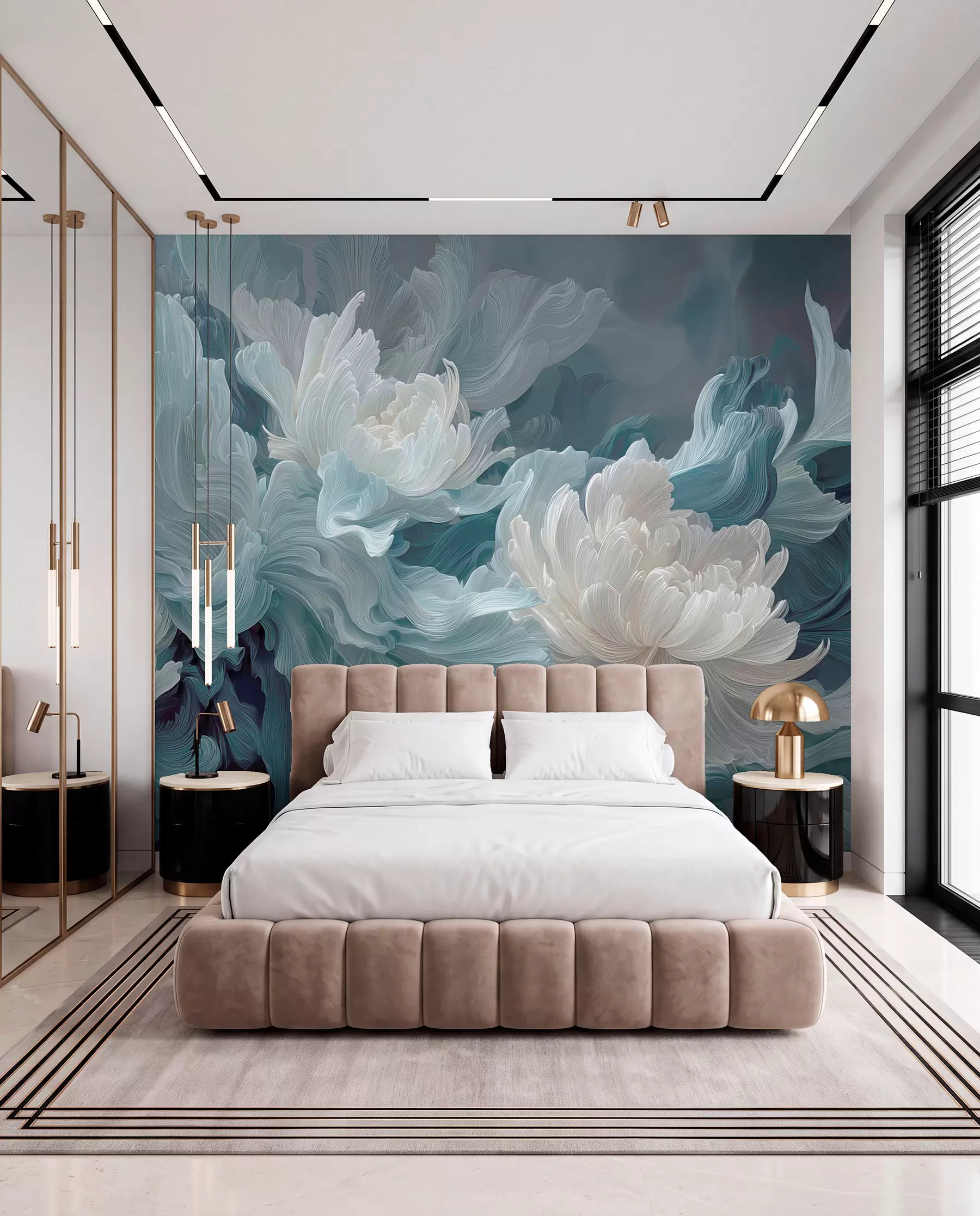 wall murals Abstract flowers in blue and turquoise shades w09452