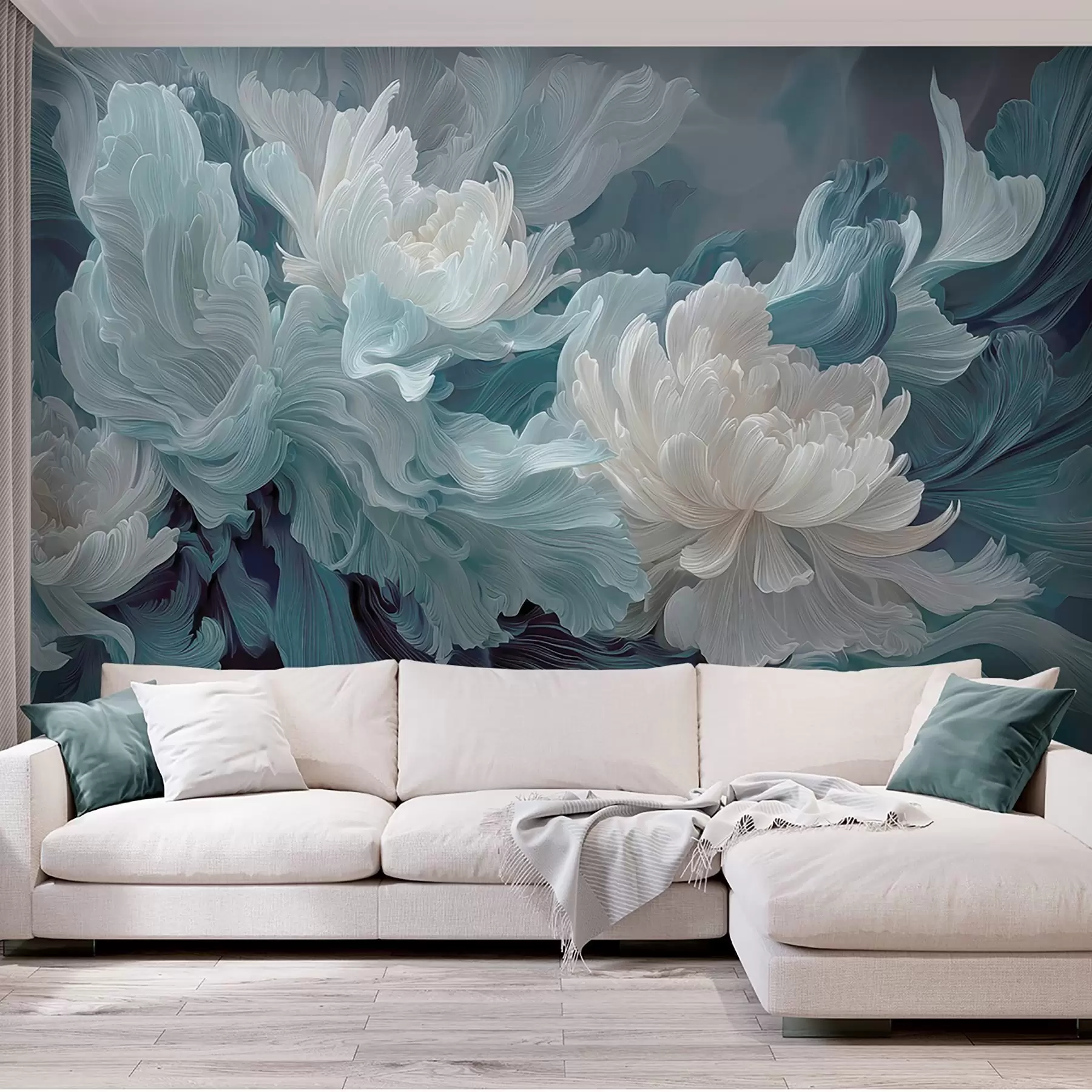 Wall Mural Photo Wallpaper Abstract flowers in blue and turquoise shades w09452