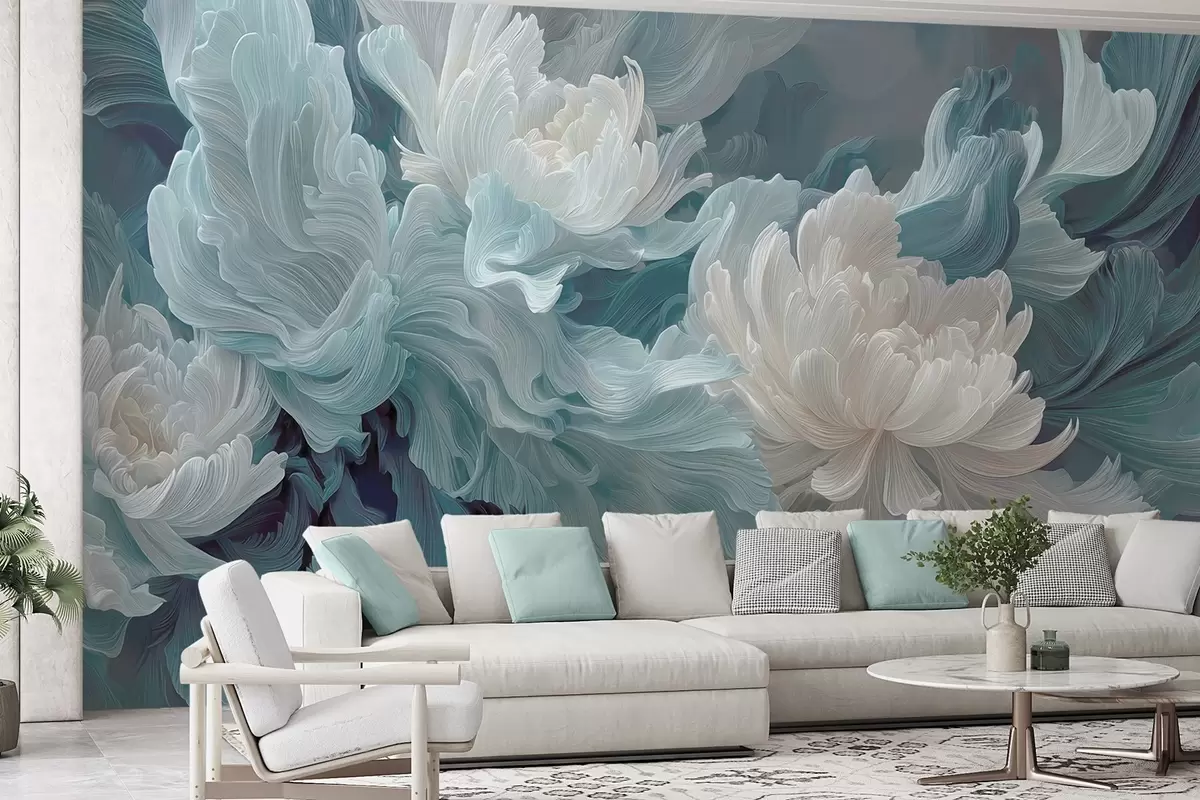 Wall Mural Photo Wallpaper Abstract flowers in blue and turquoise shades w09452