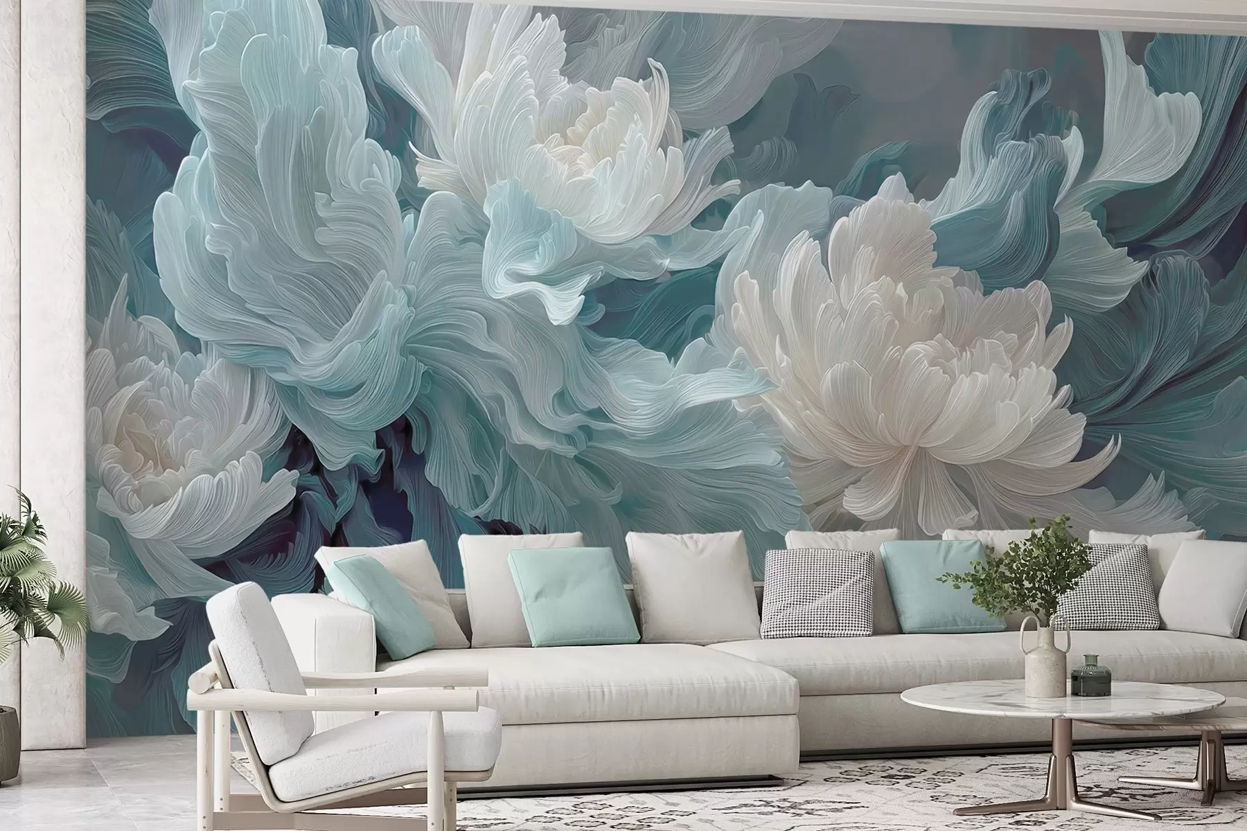 Wall Mural Photo Wallpaper Abstract flowers in blue and turquoise shades w09452