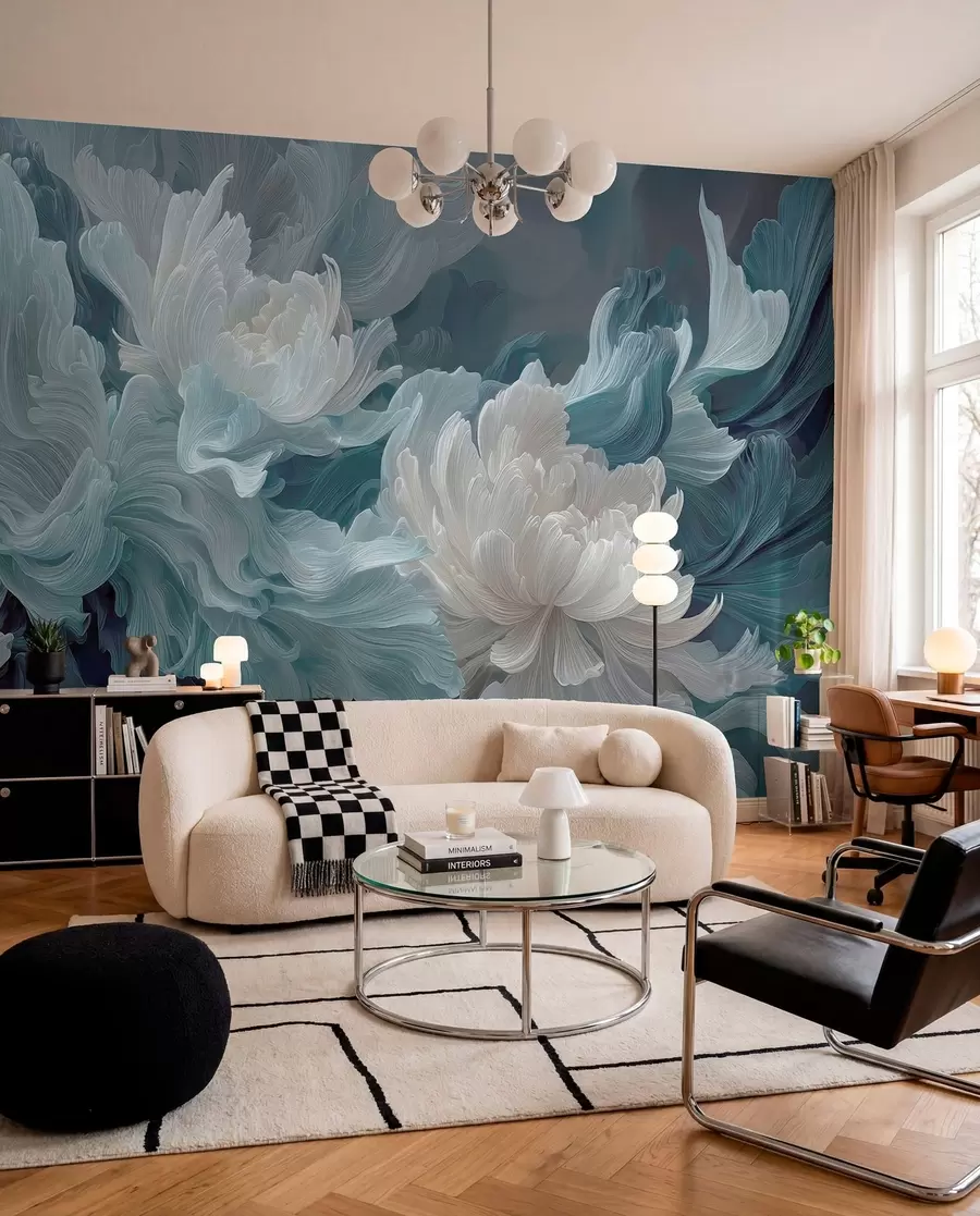 Wall Mural Photo Wallpaper Abstract flowers in blue and turquoise shades w09452