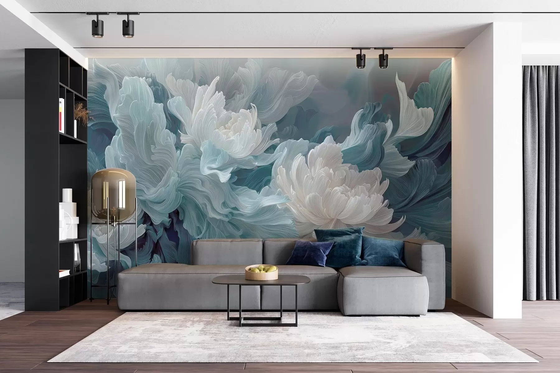 Wall Mural Photo Wallpaper Abstract flowers in blue and turquoise shades w09452