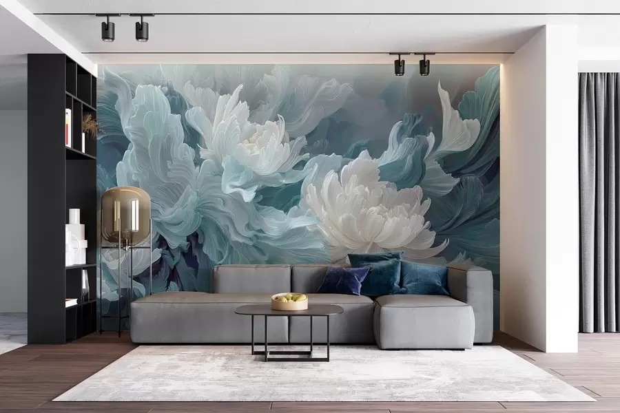 Wall Mural Photo Wallpaper Abstract flowers in blue and turquoise shades w09452